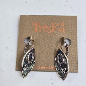 Treska Earrings New Silver Tone Hammered Brutalist Hook Teardrop Art Modernist N